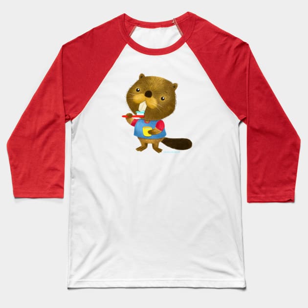 Beaver Brush Teeth Time Baseball T-Shirt by julianamotzko